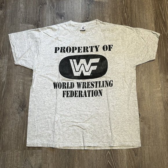 Vintage WWF 90s Property Of Wrestling Federation Gray Tee Shirt XL RARE
